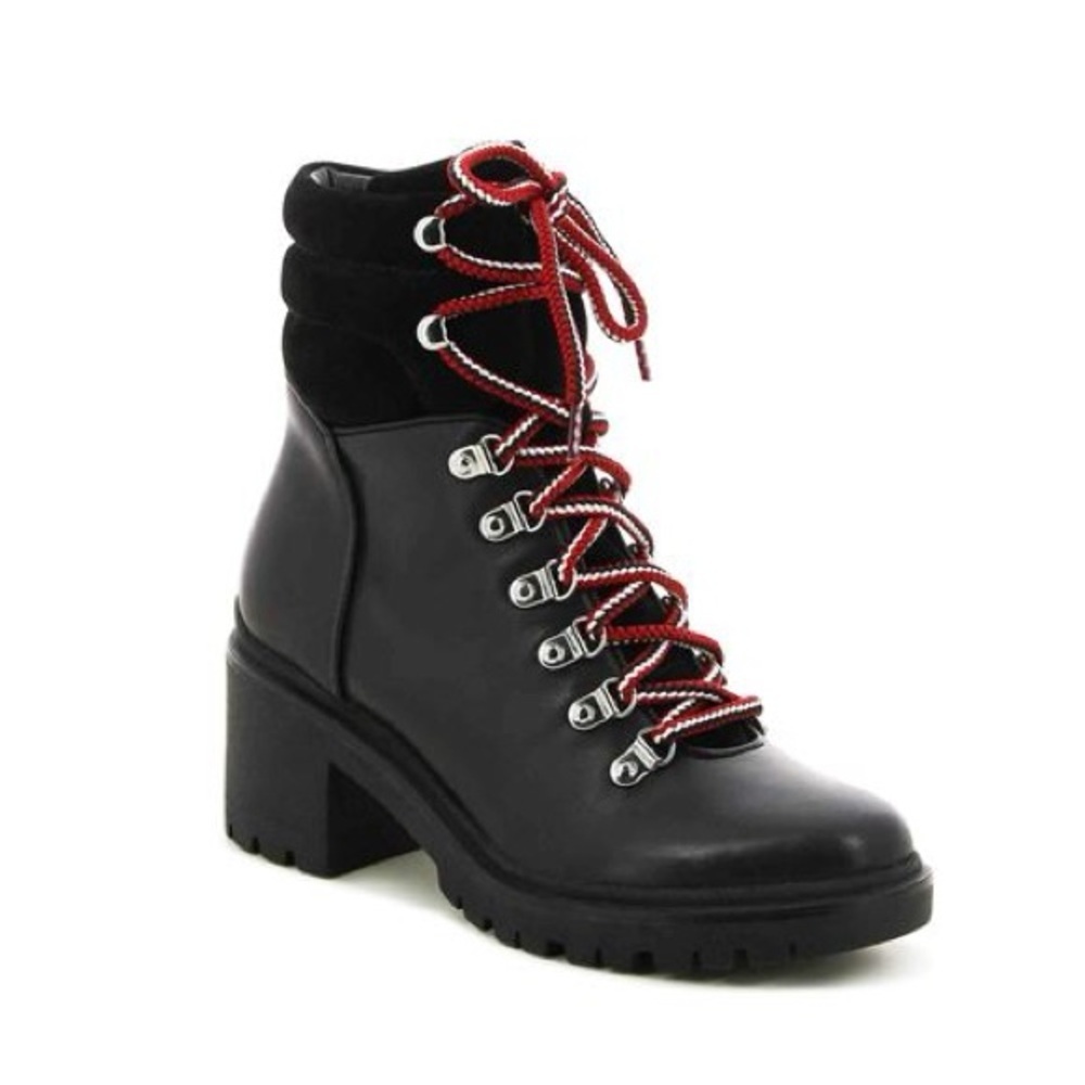Sz 7 Black Hiking Boots with Red Laces